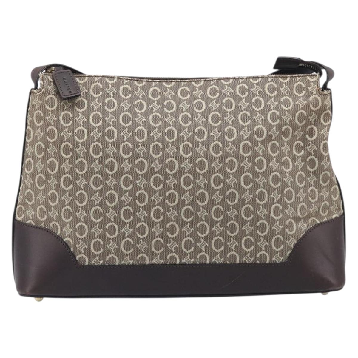 CELINE C Macadam Canvas Shoulder Bag Beige Gold Auth 210876