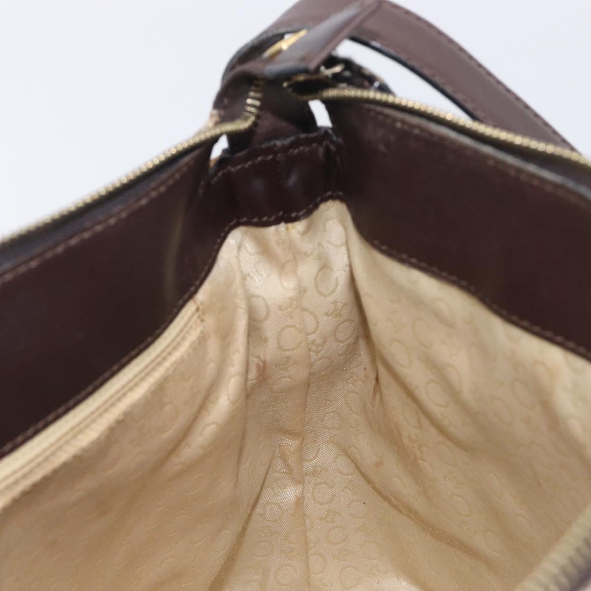 CELINE C Macadam Canvas Shoulder Bag Beige Gold Auth 210876