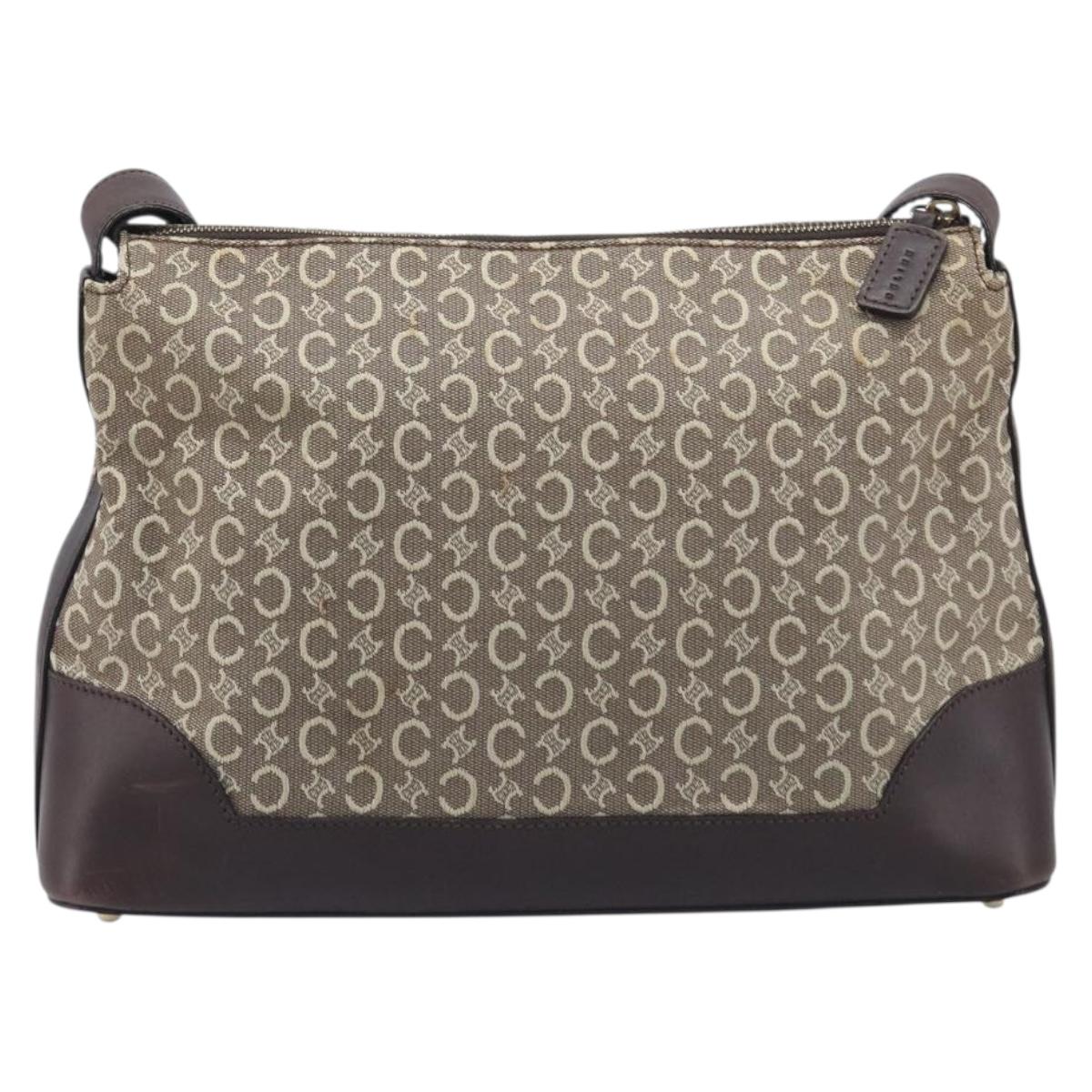 CELINE C Macadam Canvas Shoulder Bag Beige Gold Auth 210876