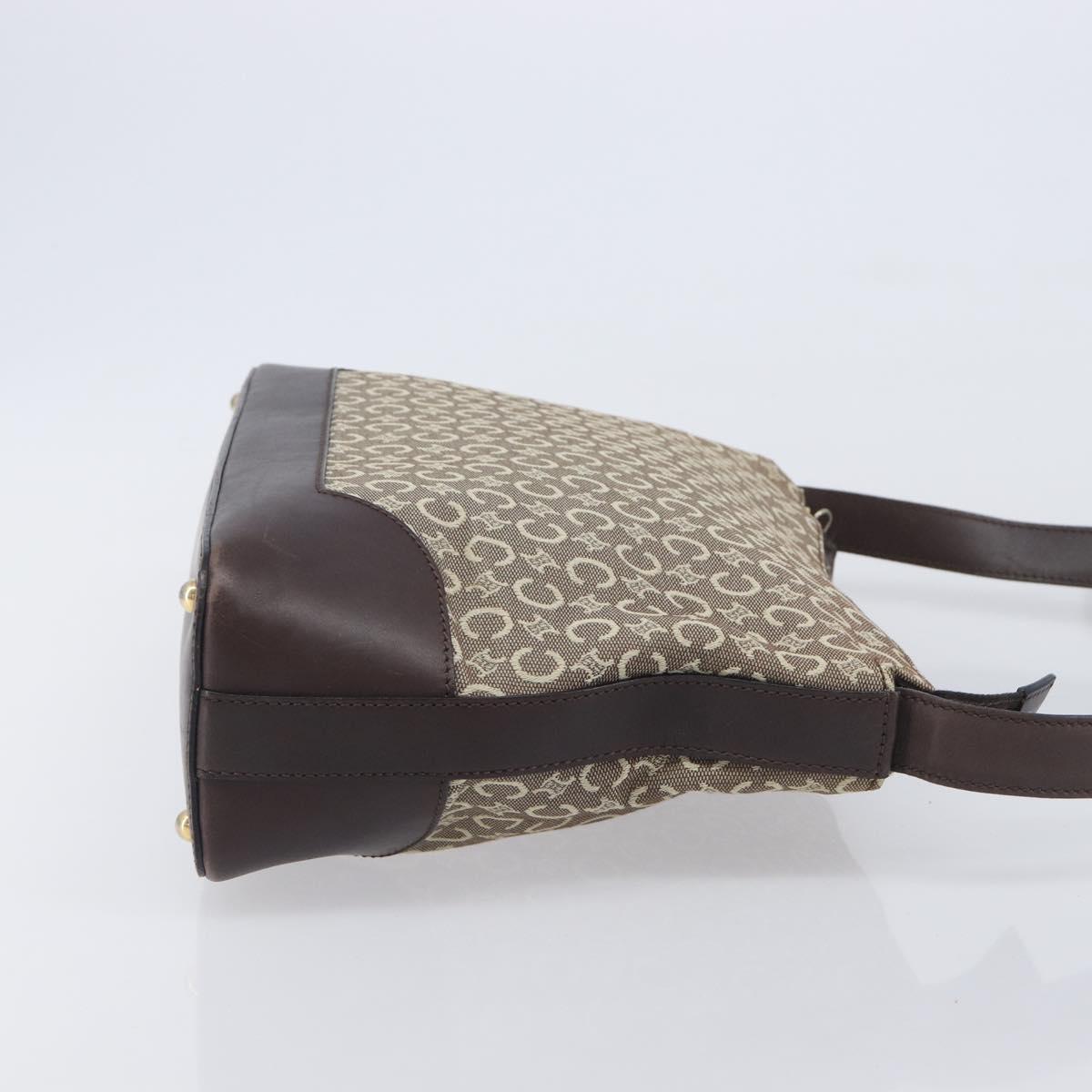 CELINE C Macadam Canvas Shoulder Bag Beige Gold Auth 210876