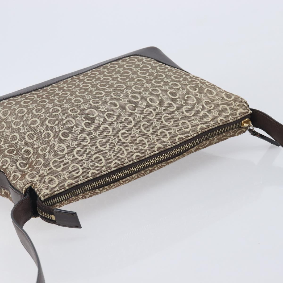 CELINE C Macadam Canvas Shoulder Bag Beige Gold Auth 210876
