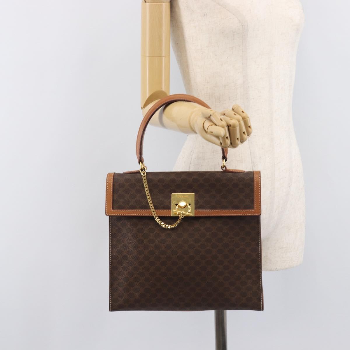 CELINE Macadam Canvas Hand Bag PVC Leather Brown Gold Auth 210885V