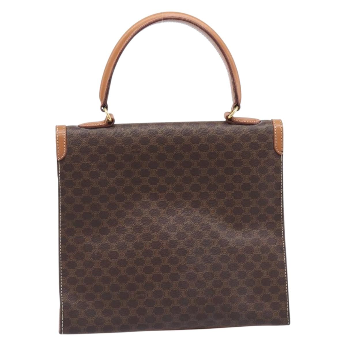 CELINE Macadam Canvas Hand Bag PVC Leather Brown Gold Auth 210885V