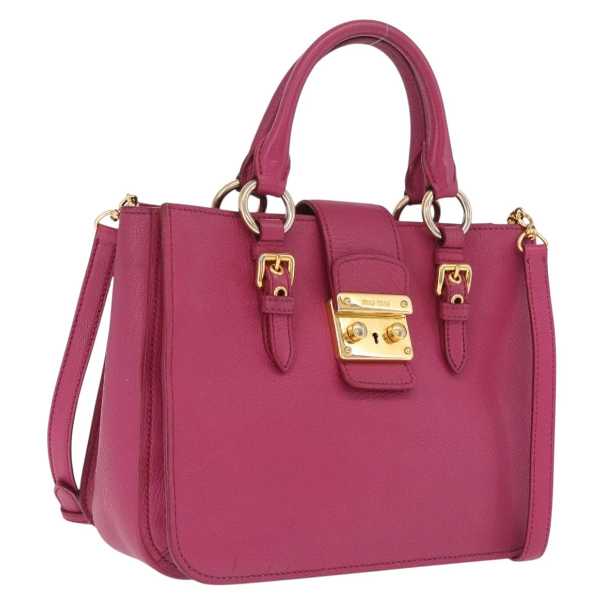 Miu Miu Madras Hand Bag Leather 2way Pink Gold Auth 210886A