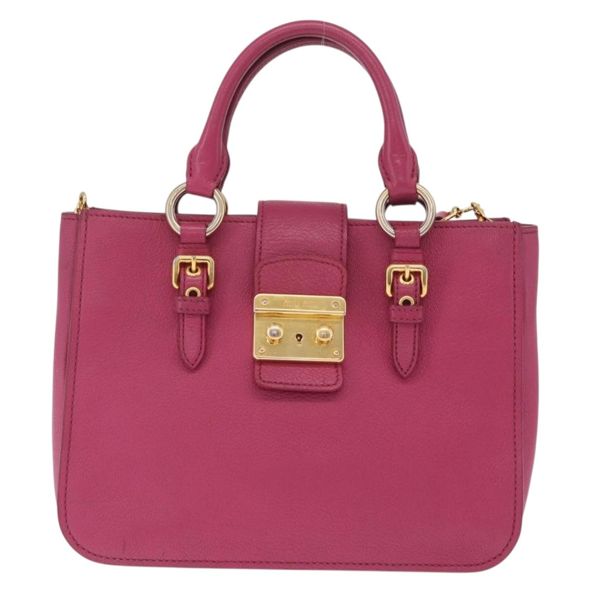 Miu Miu Madras Hand Bag Leather 2way Pink Gold Auth 210886A