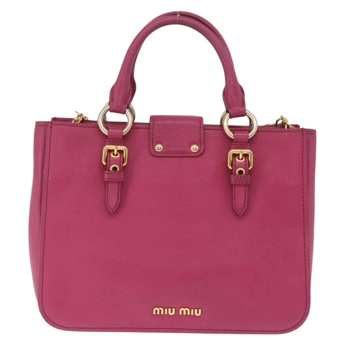 Miu Miu Madras Hand Bag Leather 2way Pink Gold Auth 210886A