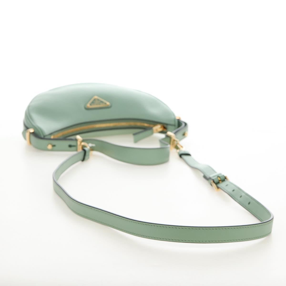 PRADA Shoulder Bag Leather 2way Green Gold Tone Auth 210888SAM