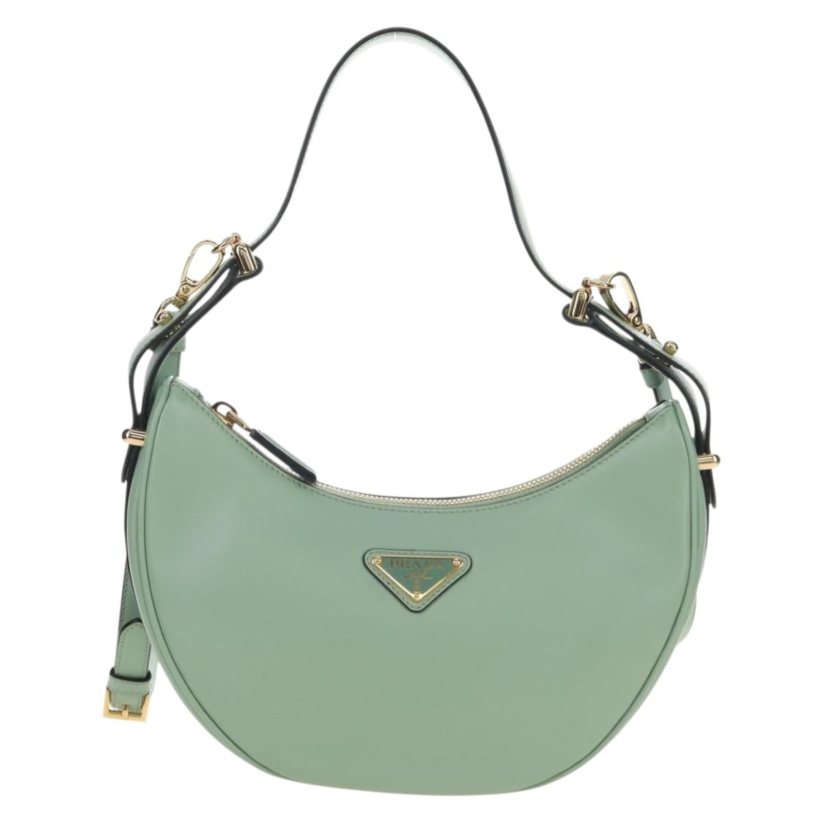 PRADA Shoulder Bag Leather 2way Green Gold Tone Auth 210888SAM