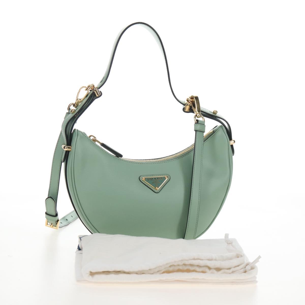 PRADA Shoulder Bag Leather 2way Green Gold Tone Auth 210888SAM