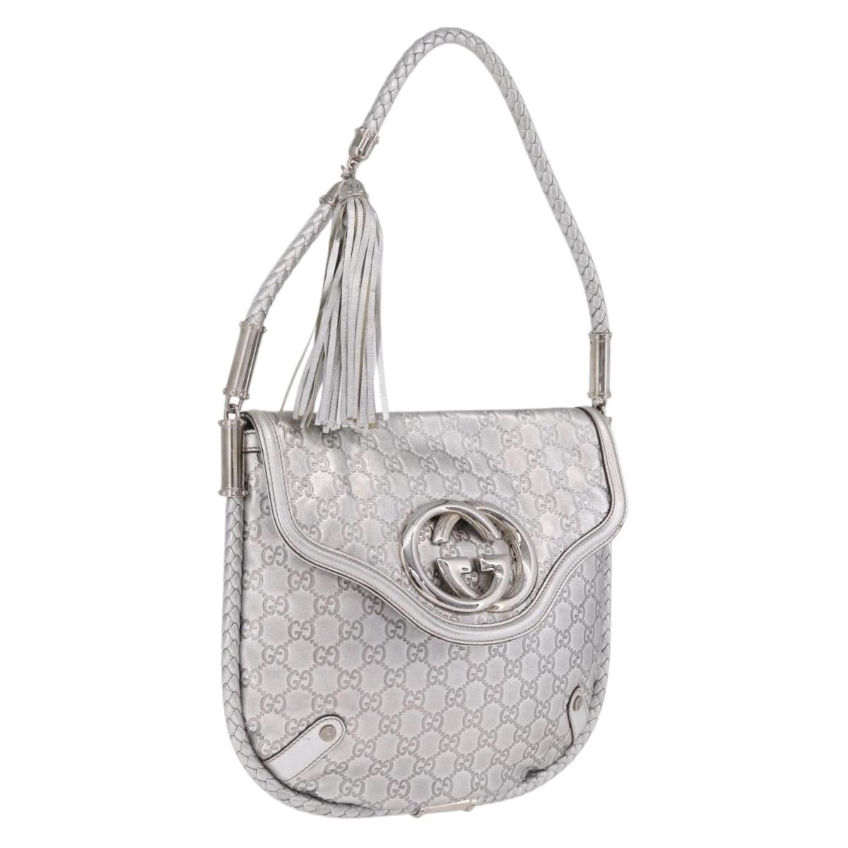 GUCCI GG Canvas Guccissima Britt Shoulder Bag Leather Silver 167732 Auth 210889V