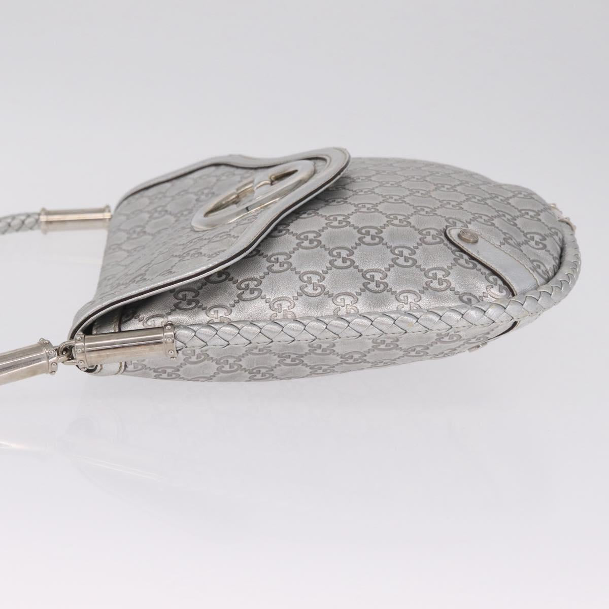 GUCCI GG Canvas Guccissima Britt Shoulder Bag Leather Silver 167732 Auth 210889V