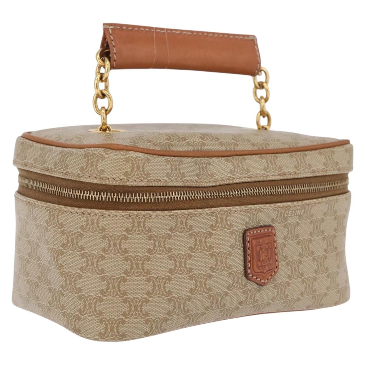 CELINE Macadam Canvas Vanity Hand Bag PVC Beige Gold Auth 210891V