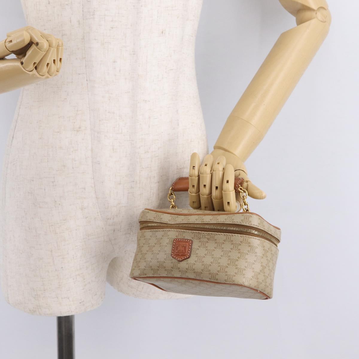 CELINE Macadam Canvas Vanity Hand Bag PVC Beige Gold Auth 210891V