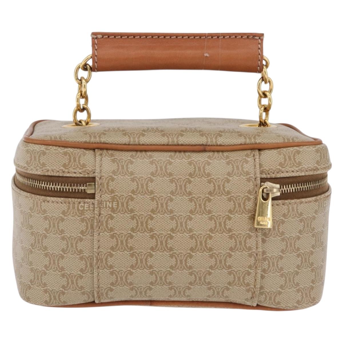CELINE Macadam Canvas Vanity Hand Bag PVC Beige Gold Auth 210891V