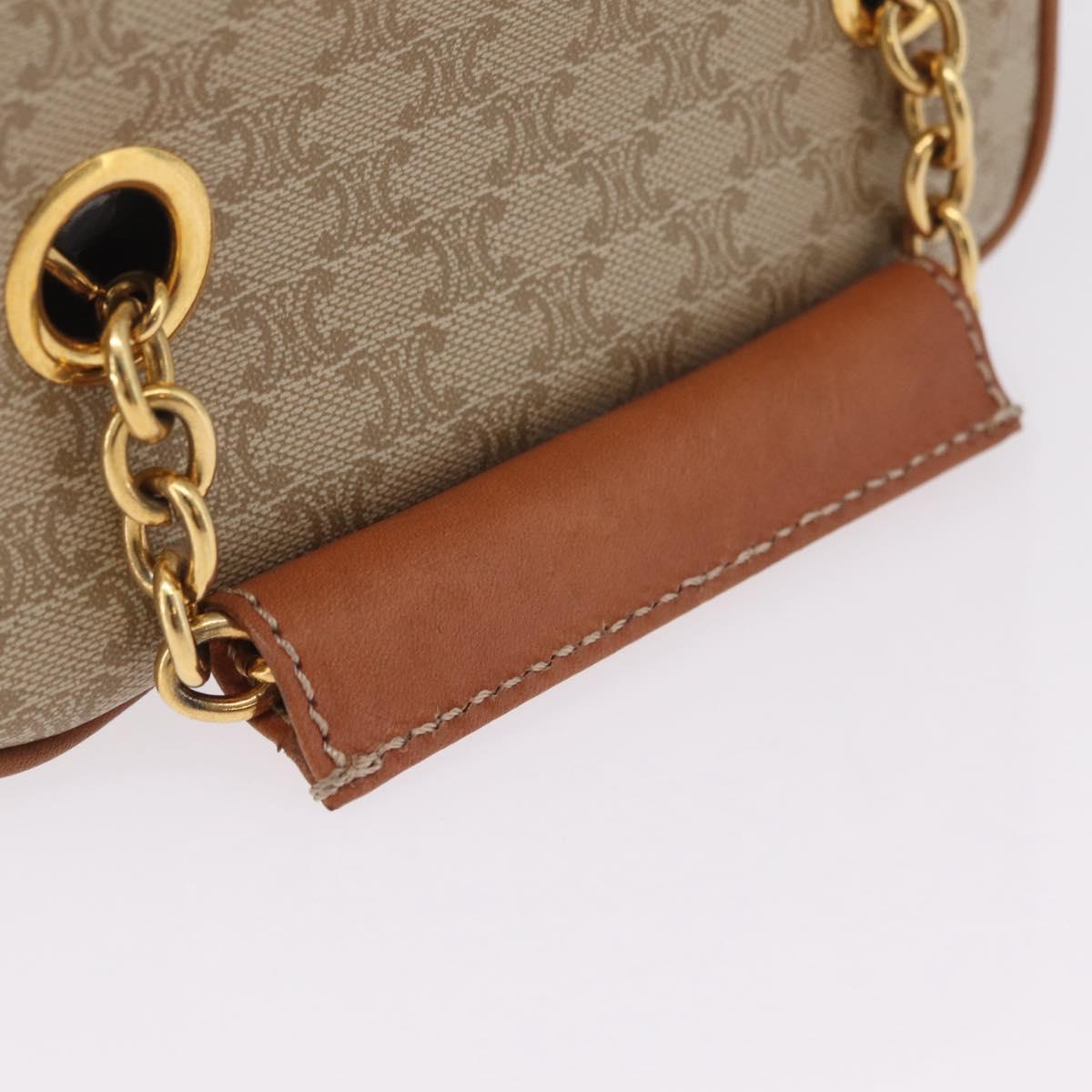 CELINE Macadam Canvas Vanity Hand Bag PVC Beige Gold Auth 210891V