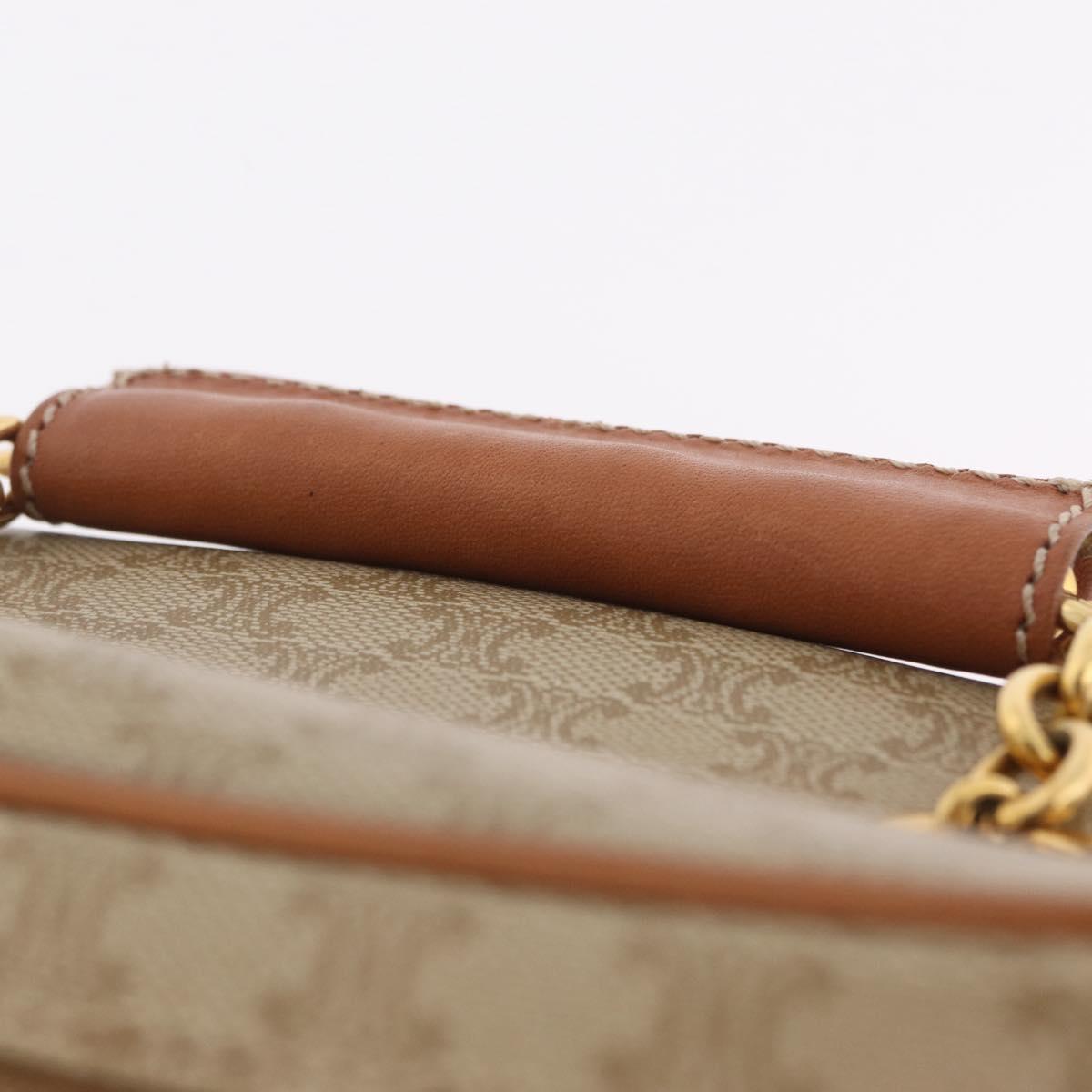 CELINE Macadam Canvas Vanity Hand Bag PVC Beige Gold Auth 210891V