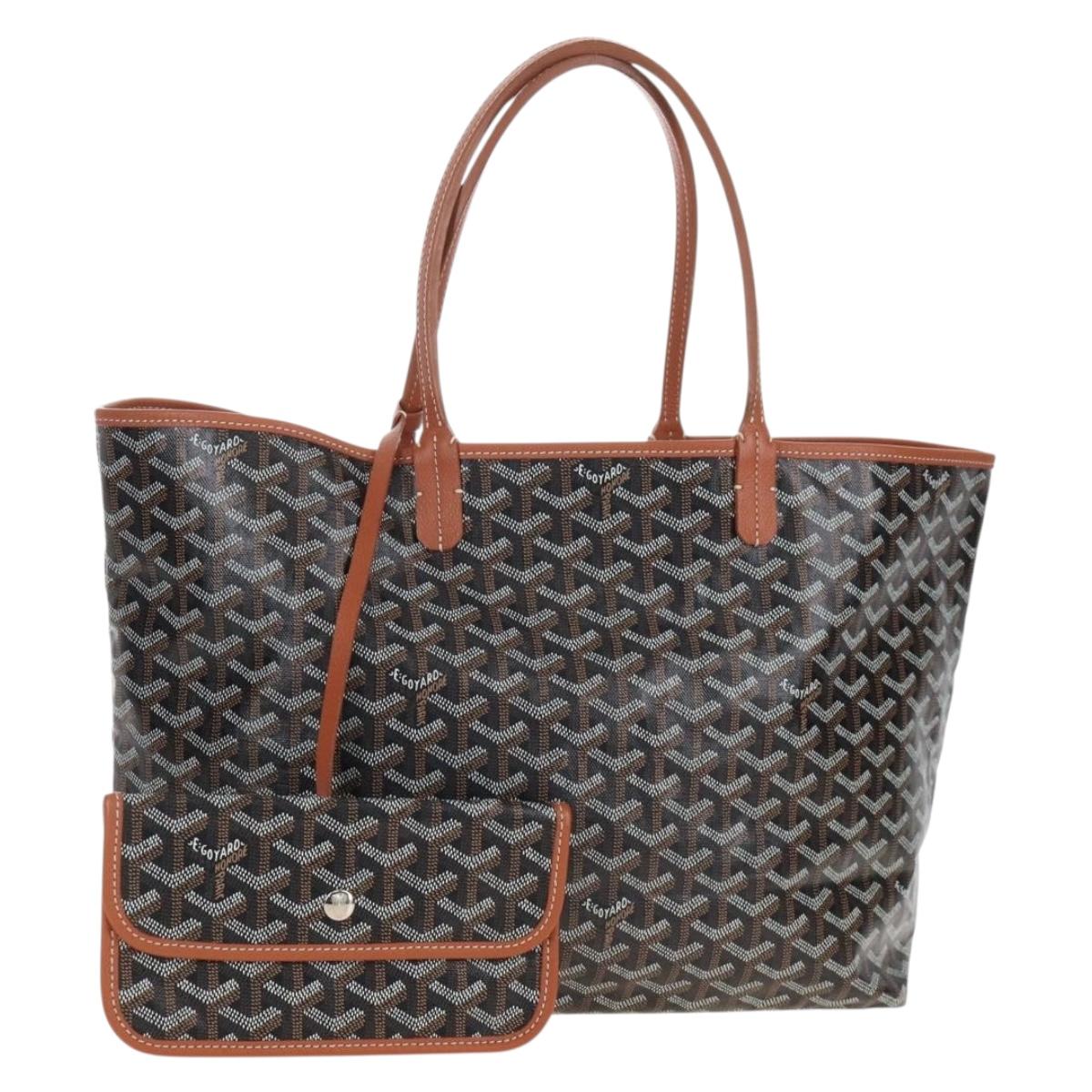 Goyard Herringbone Saint Louis PM Tote Bag PVC Leather Brown Auth 210904SAM