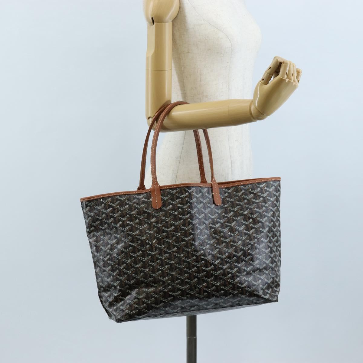 Goyard Herringbone Saint Louis PM Tote Bag PVC Leather Brown Auth 210904SAM
