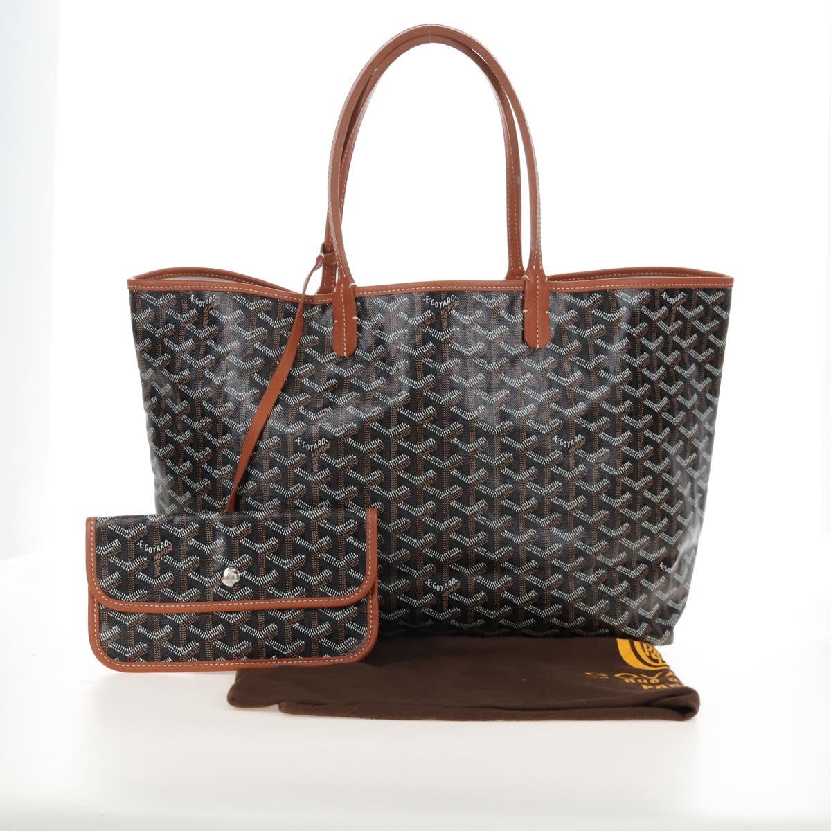 Goyard Herringbone Saint Louis PM Tote Bag PVC Leather Brown Auth 210904SAM