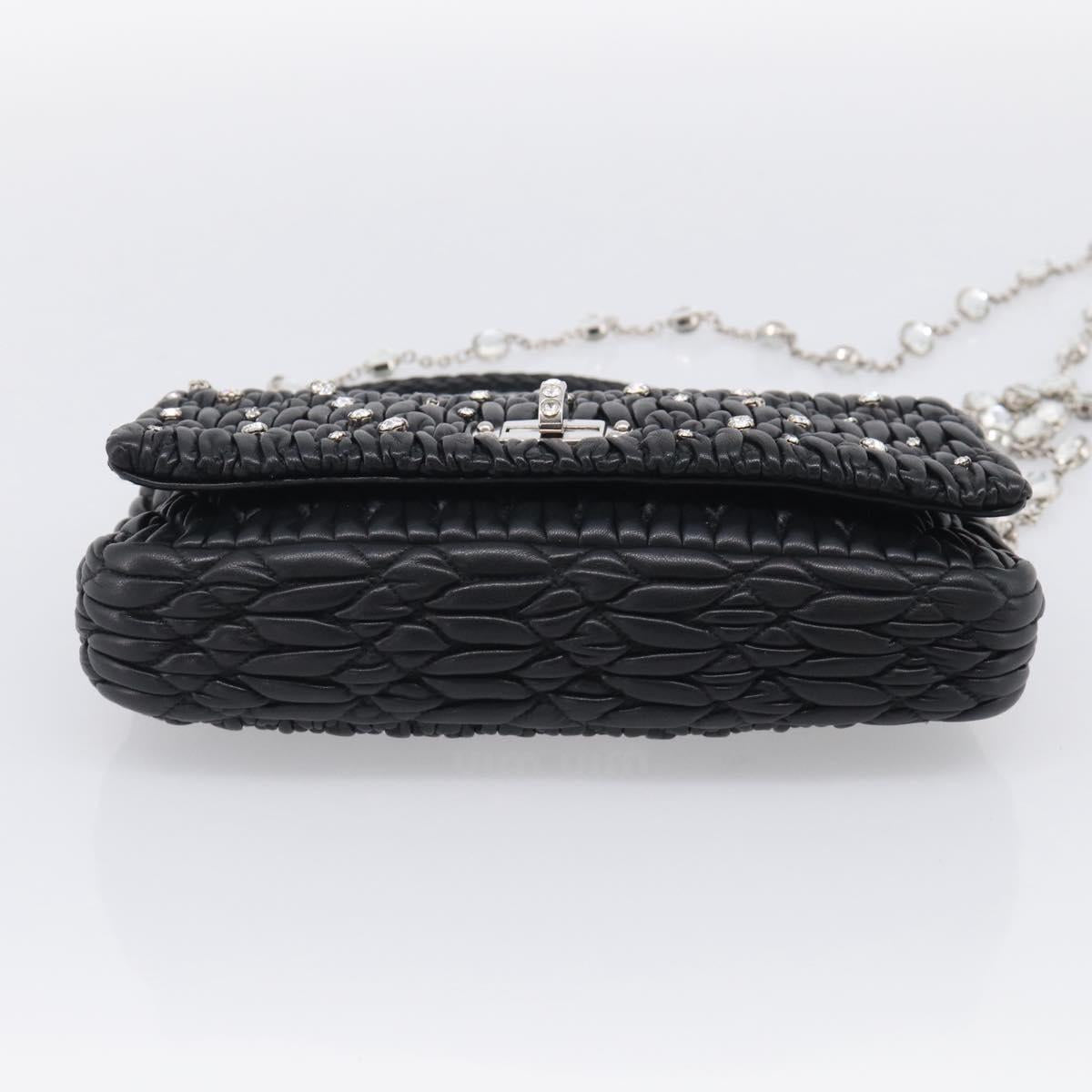 Miu Miu Gathered Chain Shoulder Bag Leather 2way Black Silver Auth 210909SAM
