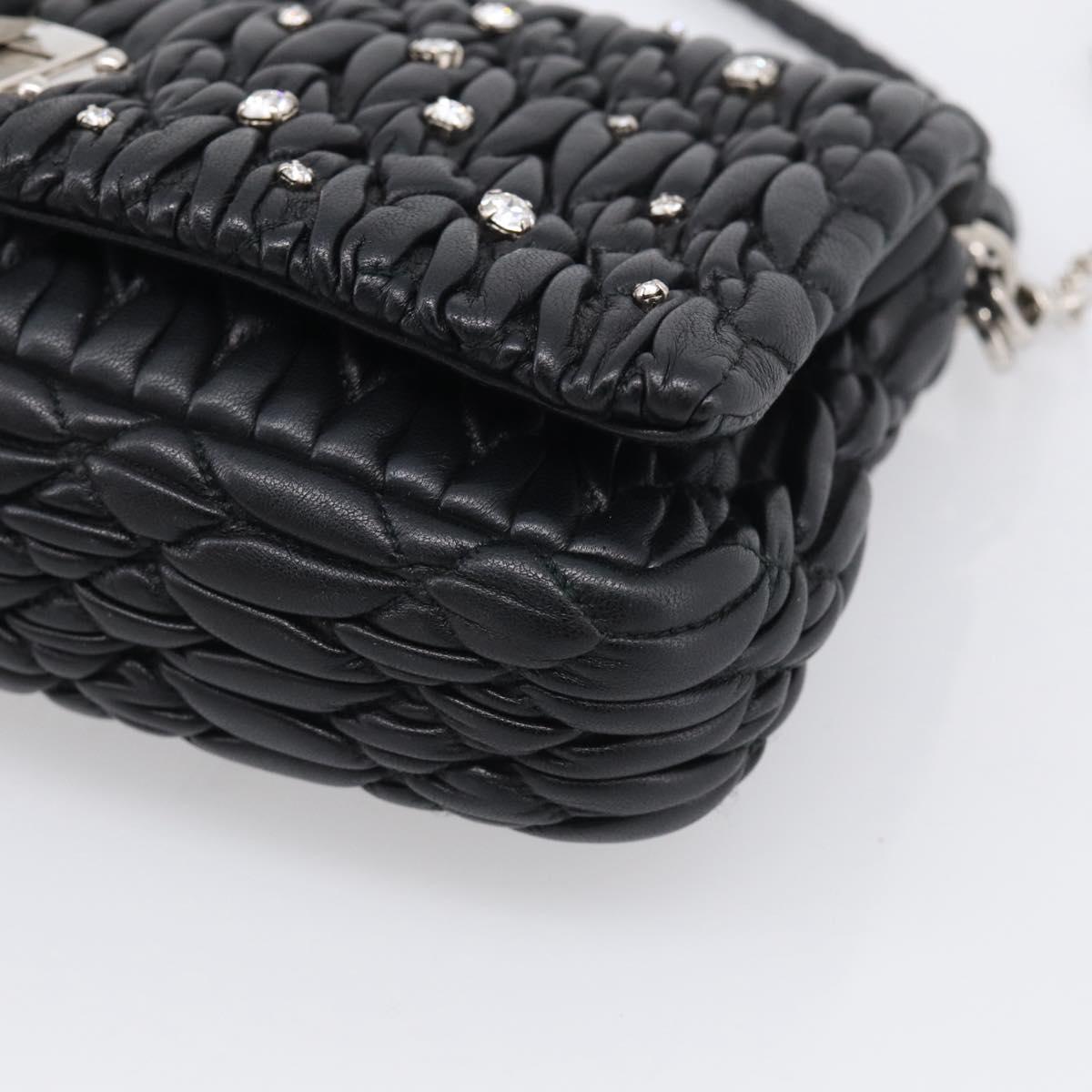 Miu Miu Gathered Chain Shoulder Bag Leather 2way Black Silver Auth 210909SAM