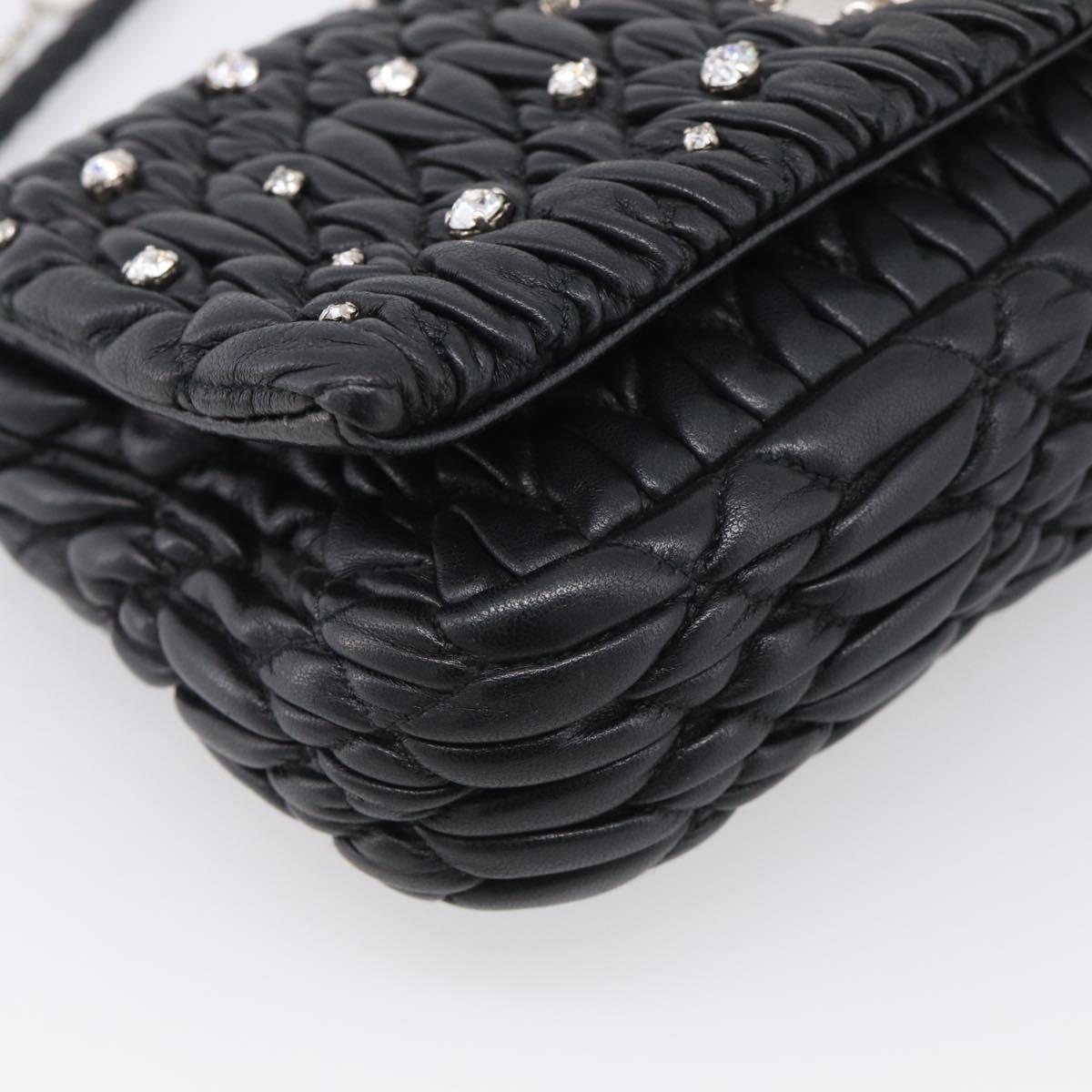 Miu Miu Gathered Chain Shoulder Bag Leather 2way Black Silver Auth 210909SAM