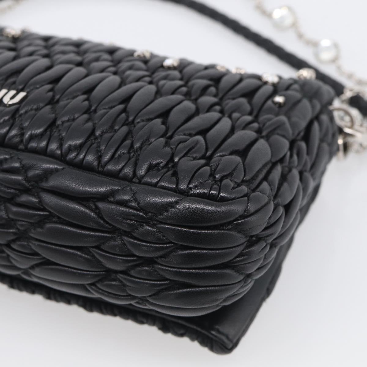 Miu Miu Gathered Chain Shoulder Bag Leather 2way Black Silver Auth 210909SAM