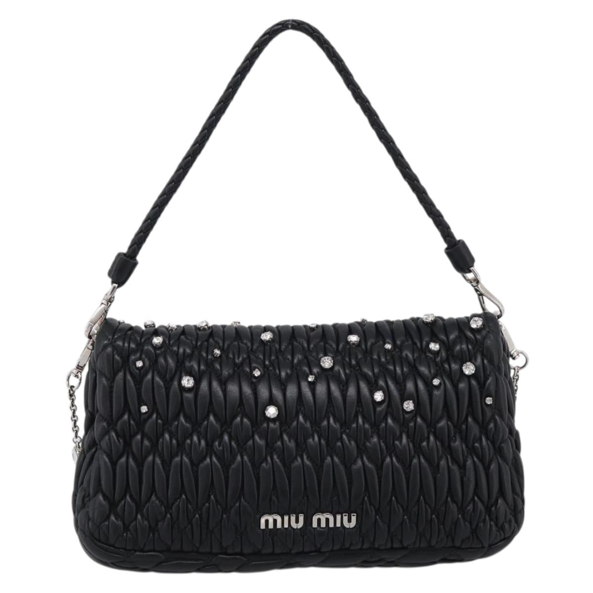 Miu Miu Gathered Chain Shoulder Bag Leather 2way Black Silver Auth 210909SAM