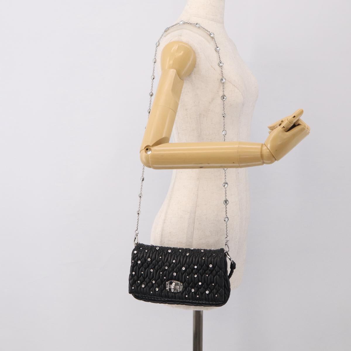 Miu Miu Gathered Chain Shoulder Bag Leather 2way Black Silver Auth 210909SAM
