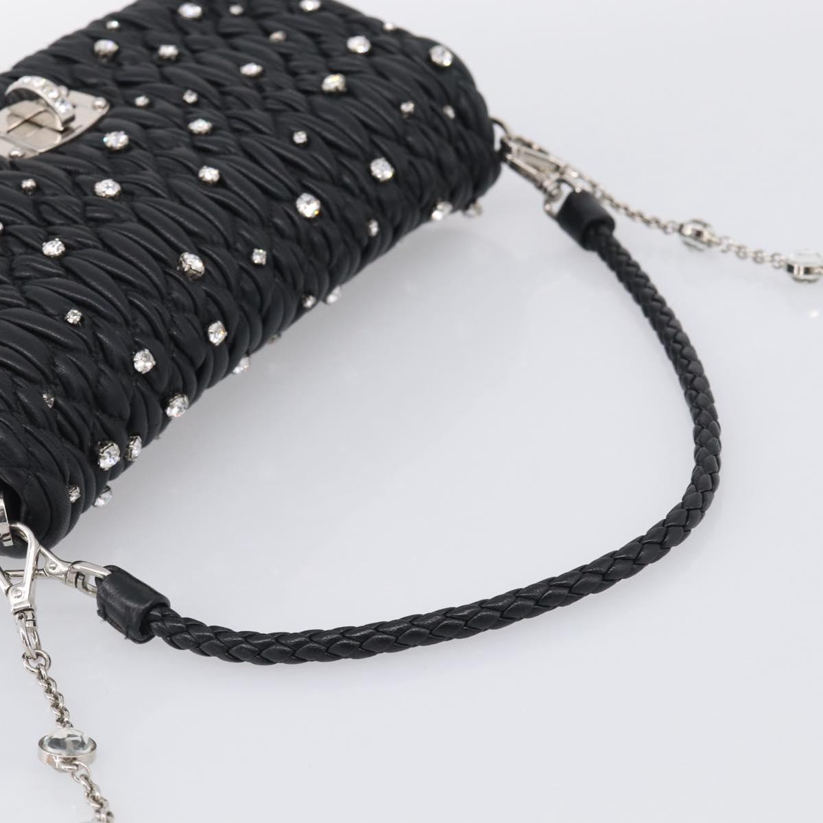 Miu Miu Gathered Chain Shoulder Bag Leather 2way Black Silver Auth 210909SAM