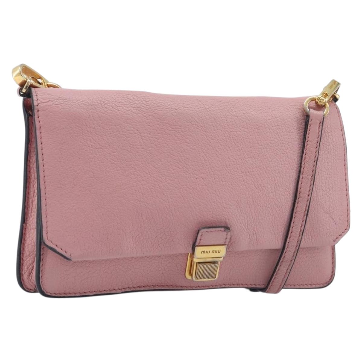 Miu Miu Madras Shoulder Bag Leather Pink Gold Auth 210911