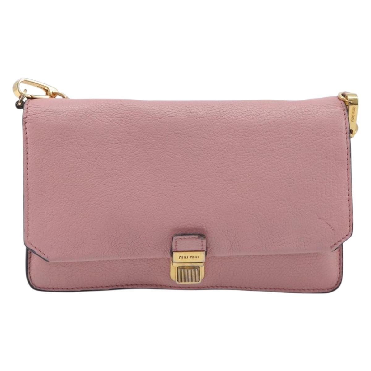 Miu Miu Madras Shoulder Bag Leather Pink Gold Auth 210911