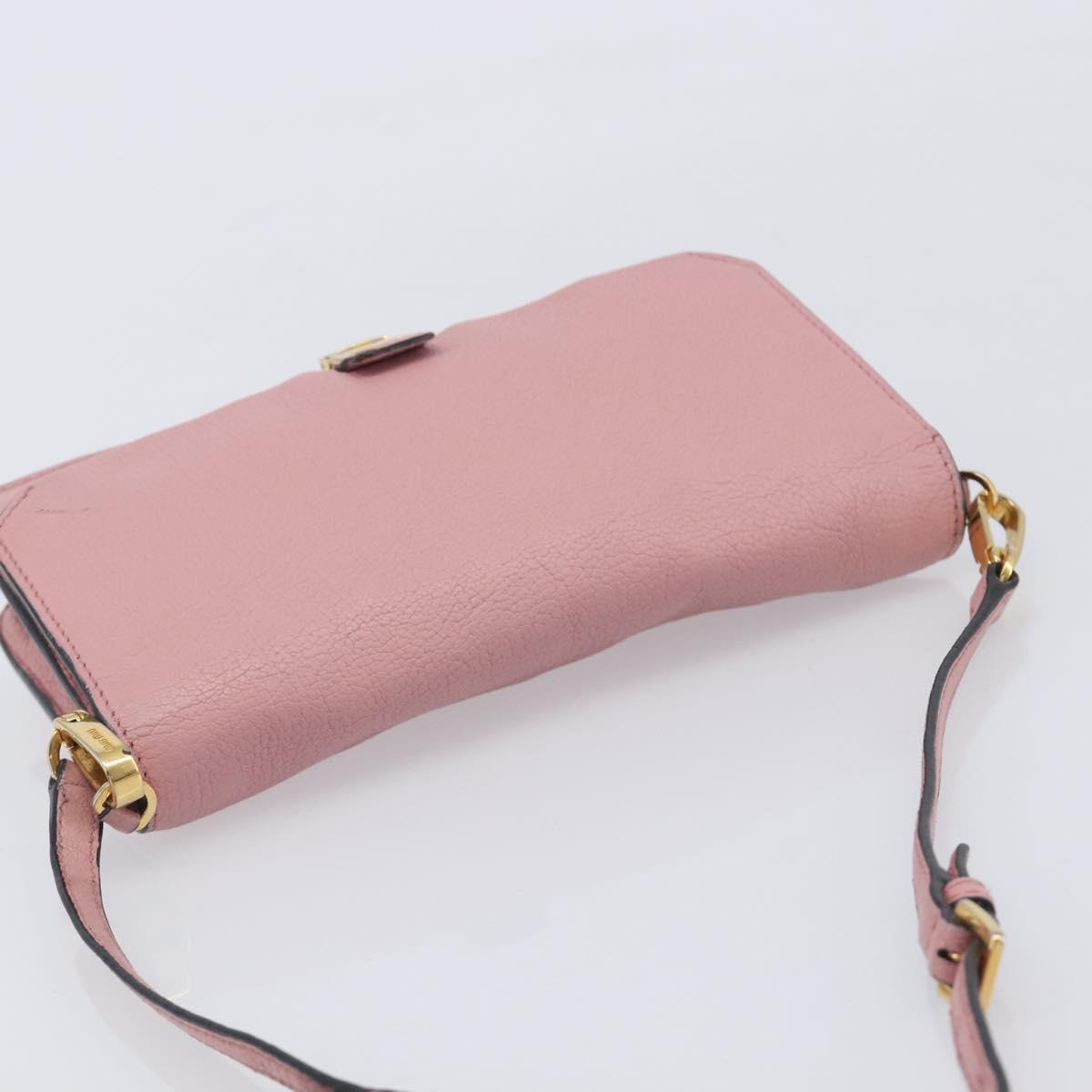 Miu Miu Madras Shoulder Bag Leather Pink Gold Auth 210911