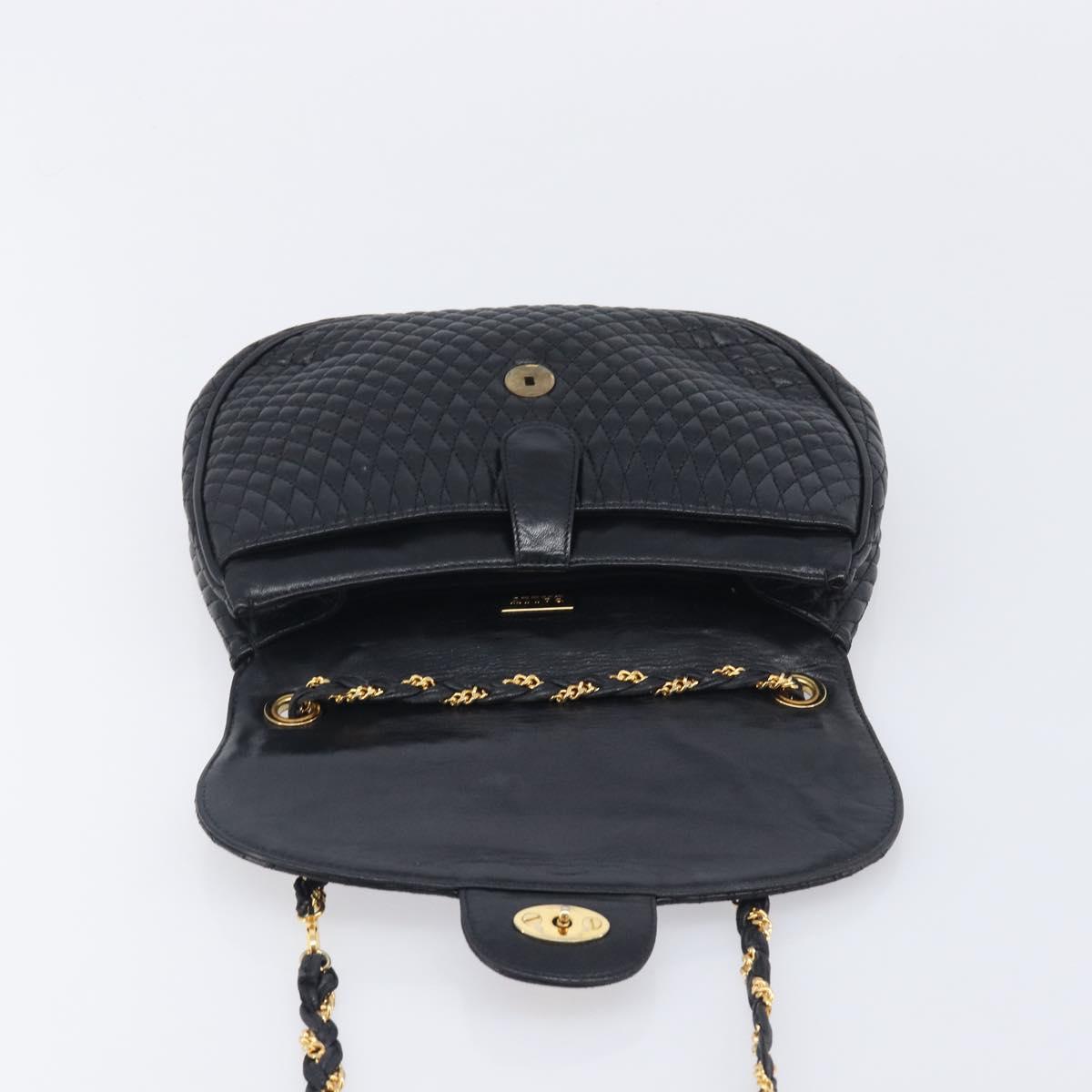 Bally Chain Shoulder Bag Leather Black Gold Auth 210913A