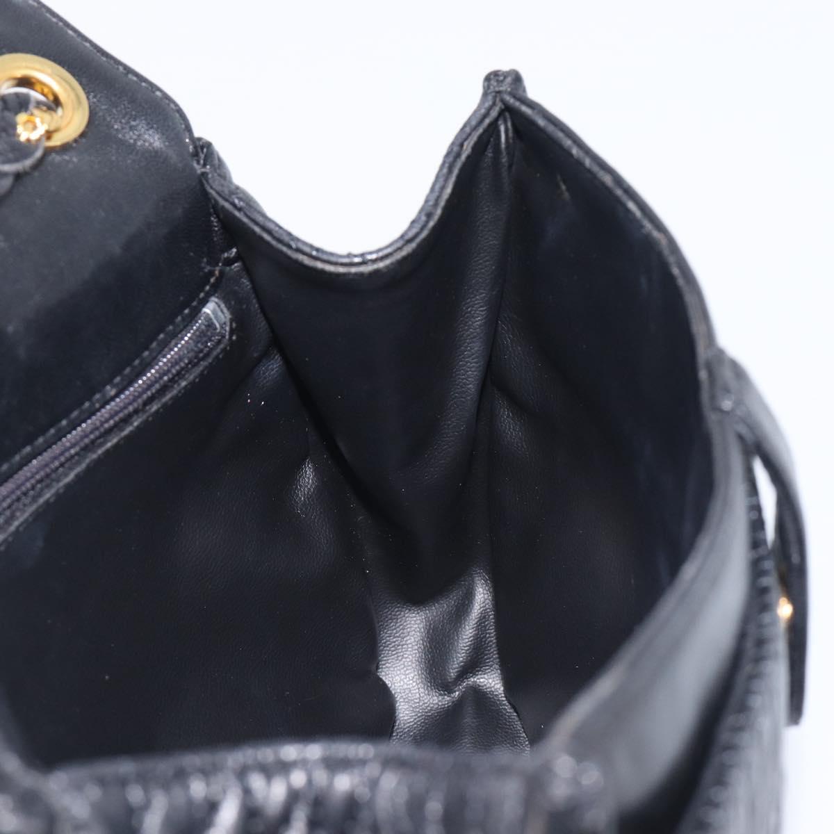 Bally Chain Shoulder Bag Leather Black Gold Auth 210913A