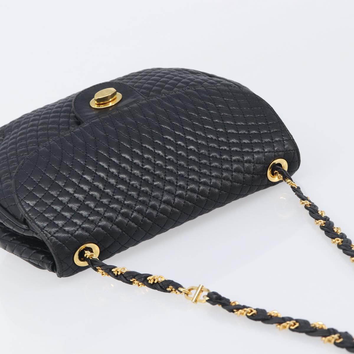 Bally Chain Shoulder Bag Leather Black Gold Auth 210913A