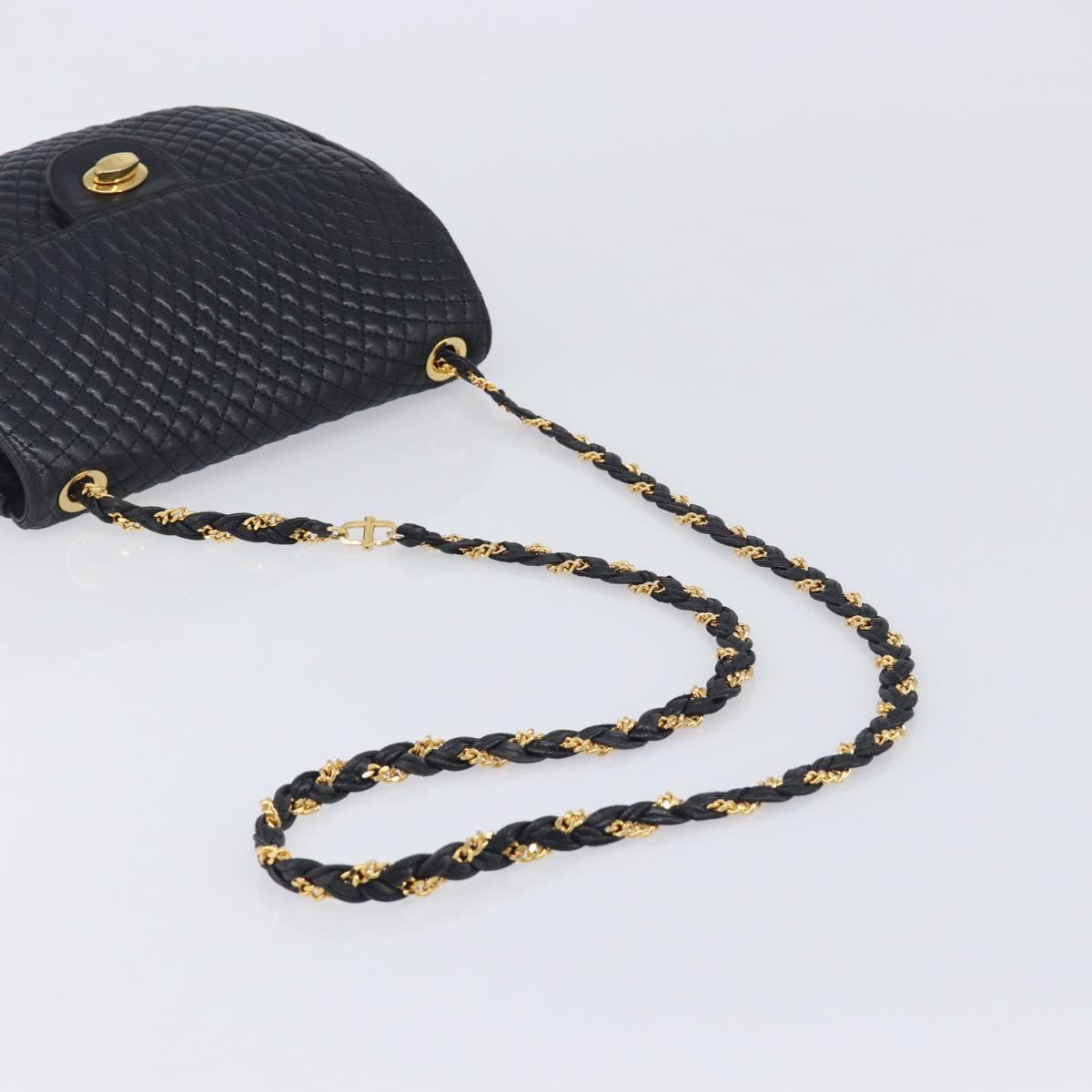 Bally Chain Shoulder Bag Leather Black Gold Auth 210913A