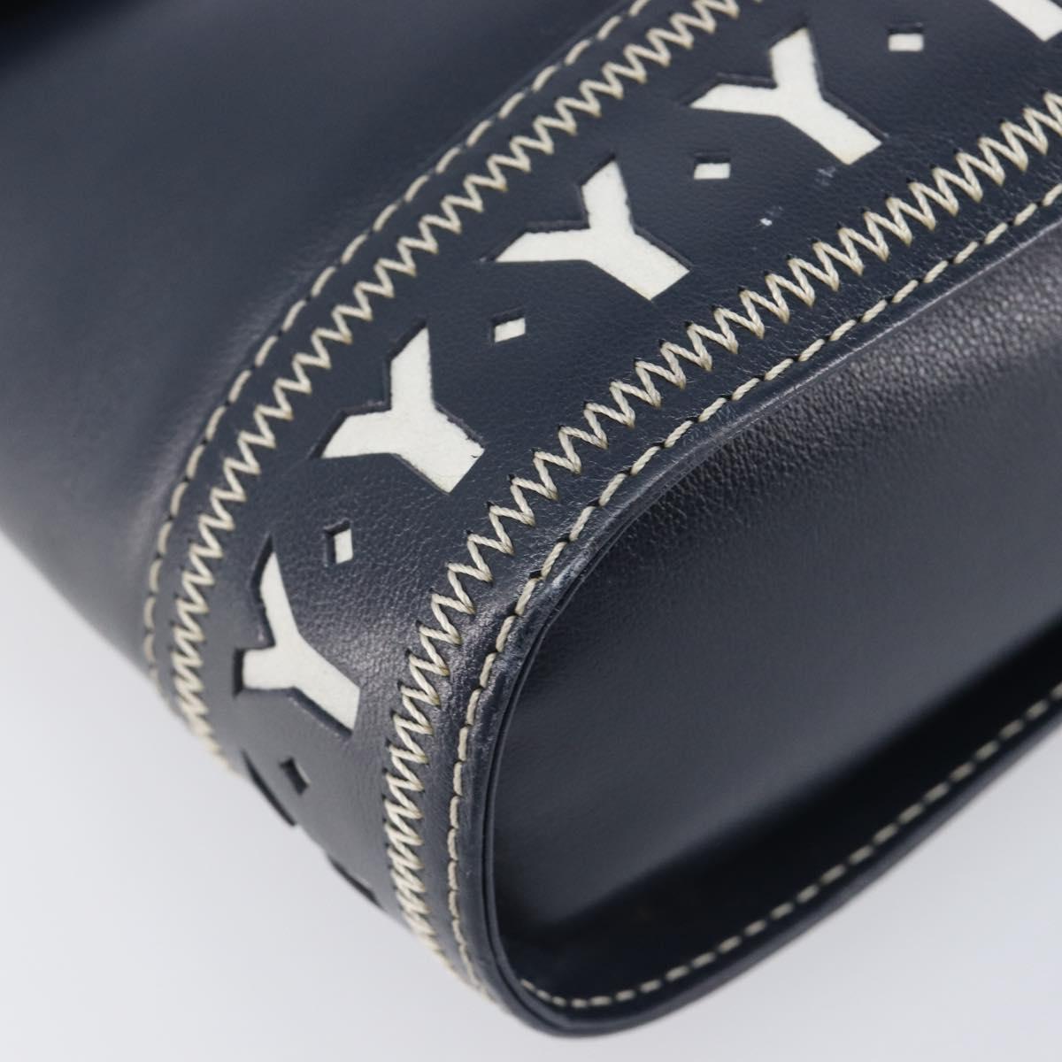 Saint Laurent Shoulder Bag Leather Navy Gold Auth 210914A
