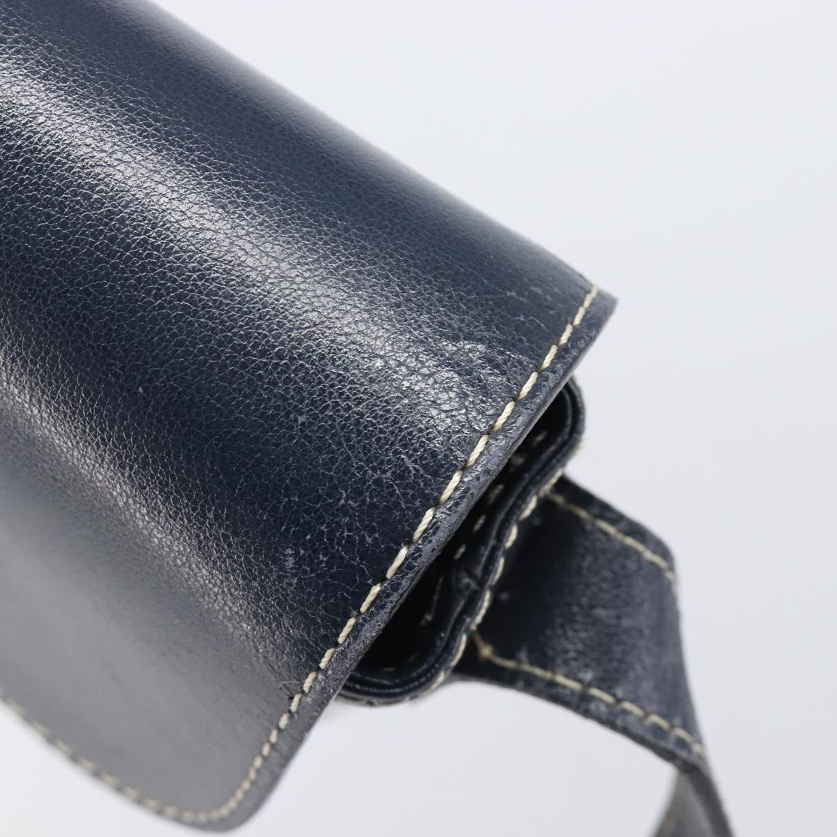 Saint Laurent Shoulder Bag Leather Navy Gold Auth 210914A