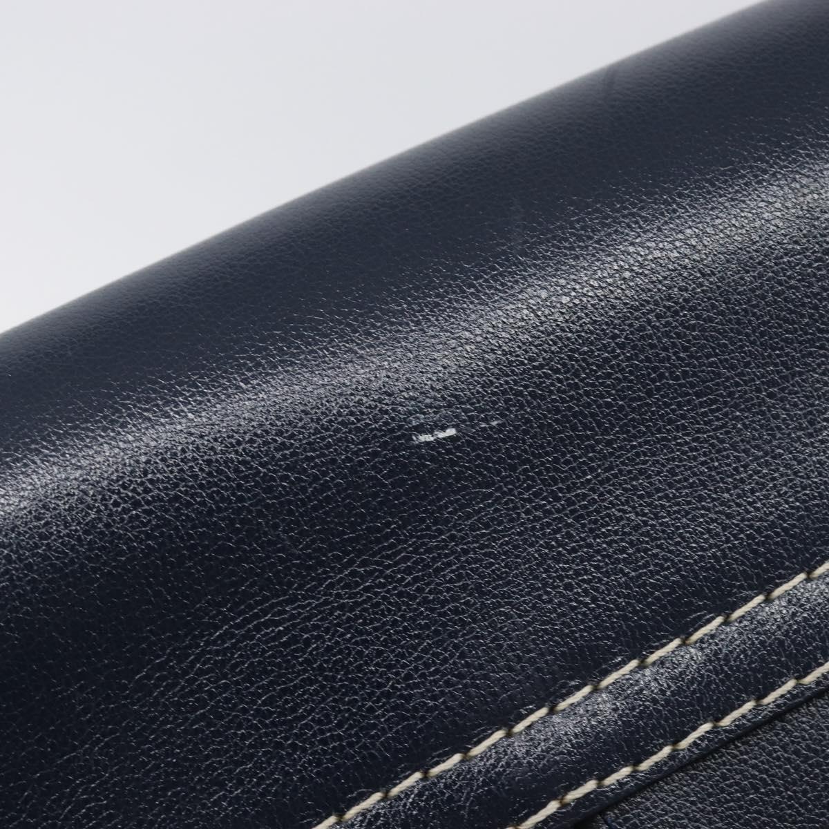 Saint Laurent Shoulder Bag Leather Navy Gold Auth 210914A