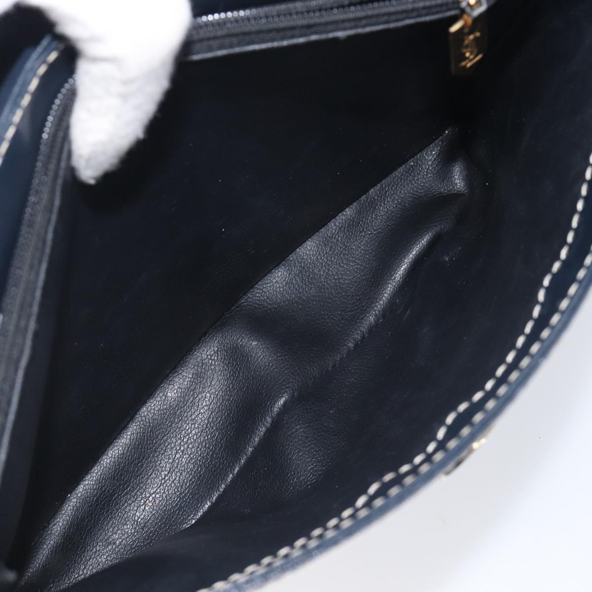 Saint Laurent Shoulder Bag Leather Navy Gold Auth 210914A