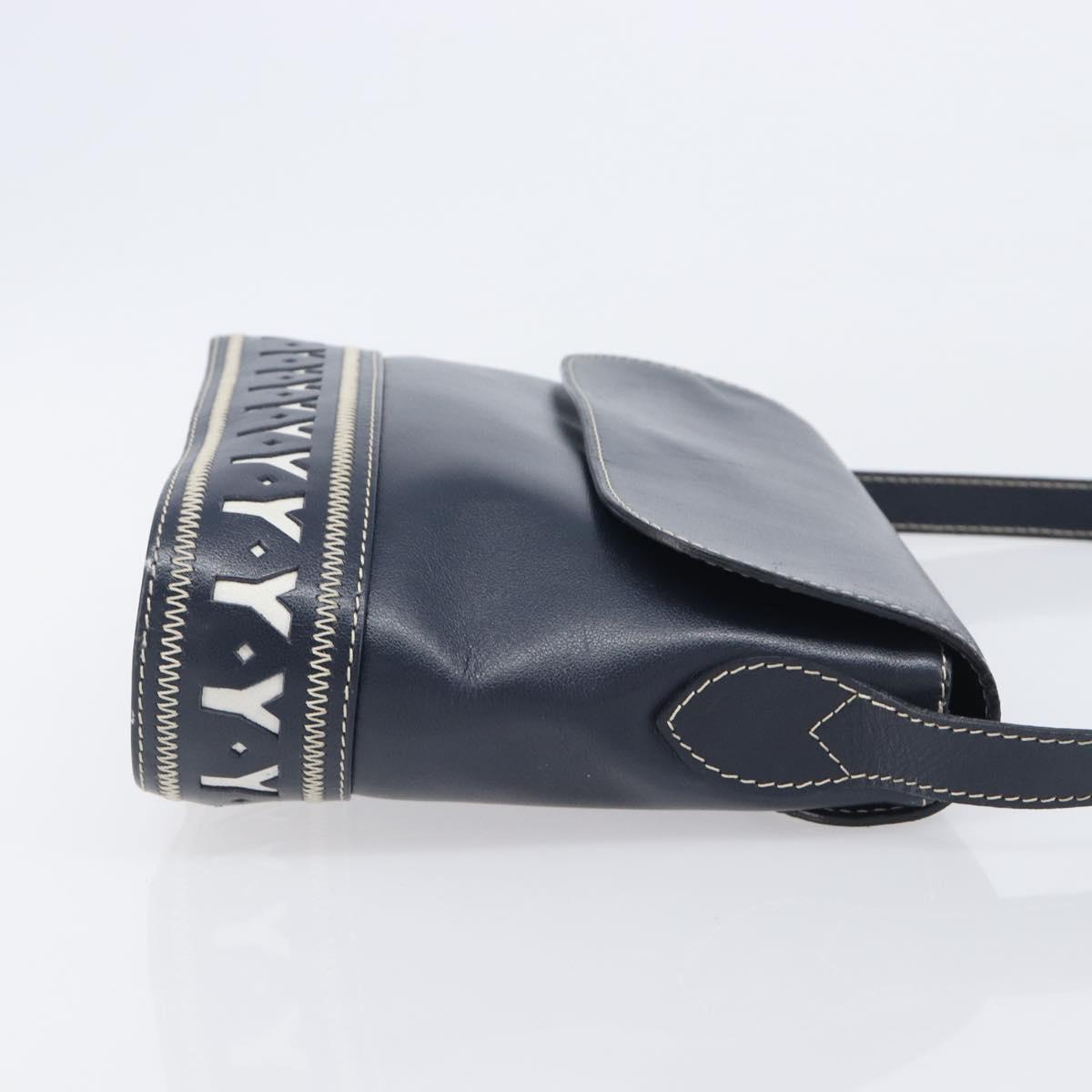 Saint Laurent Shoulder Bag Leather Navy Gold Auth 210914A