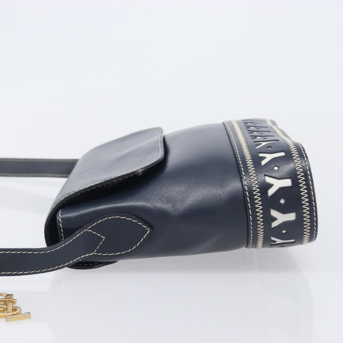 Saint Laurent Shoulder Bag Leather Navy Gold Auth 210914A
