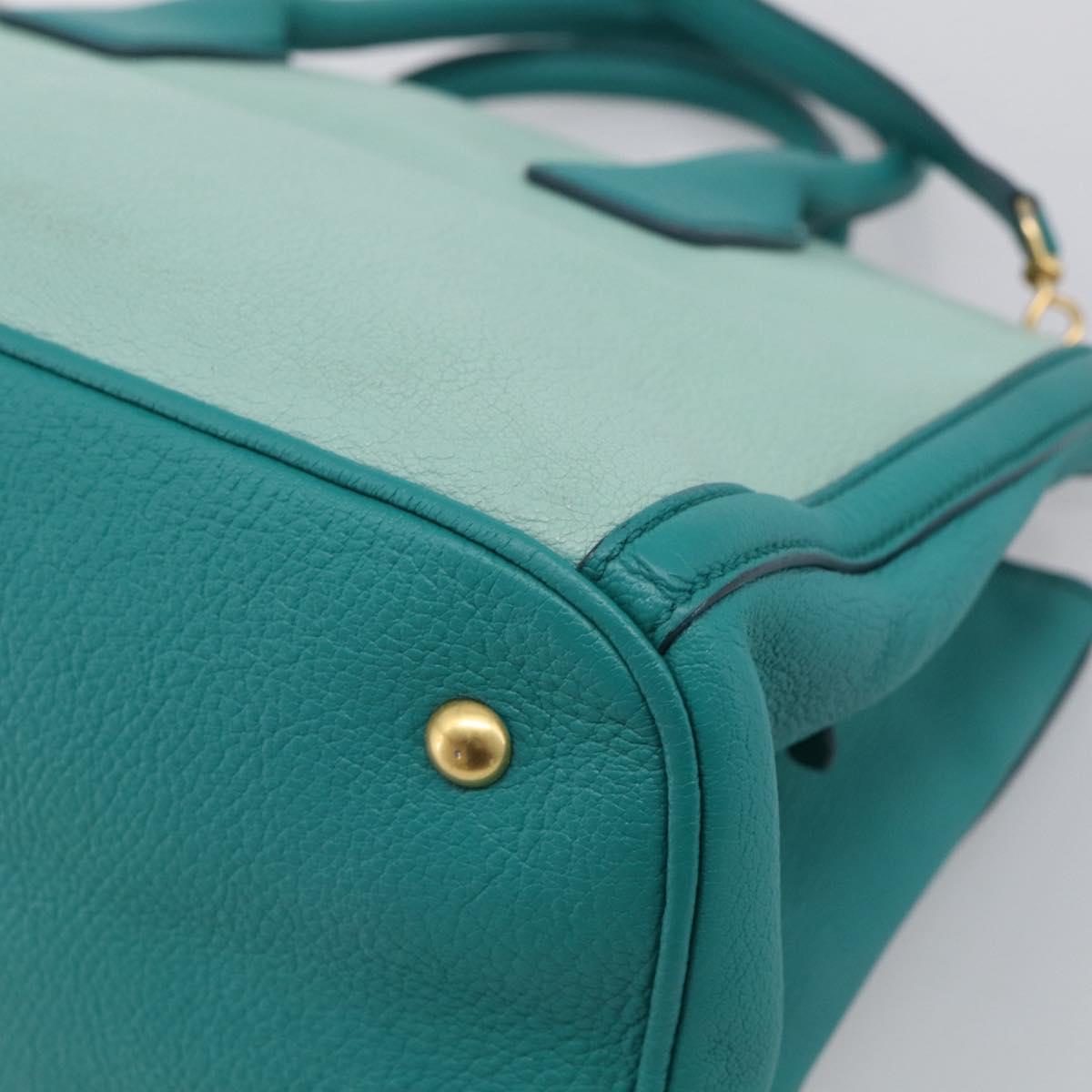 Miu Miu Madras Hand Bag Leather 2way Green Gold Auth 210919A