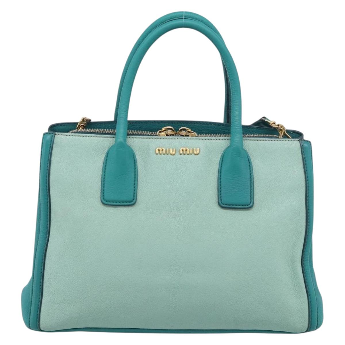Miu Miu Madras Hand Bag Leather 2way Green Gold Auth 210919A