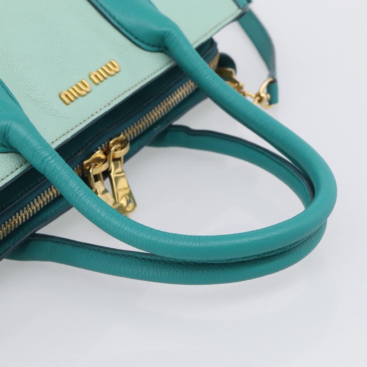 Miu Miu Madras Hand Bag Leather 2way Green Gold Auth 210919A
