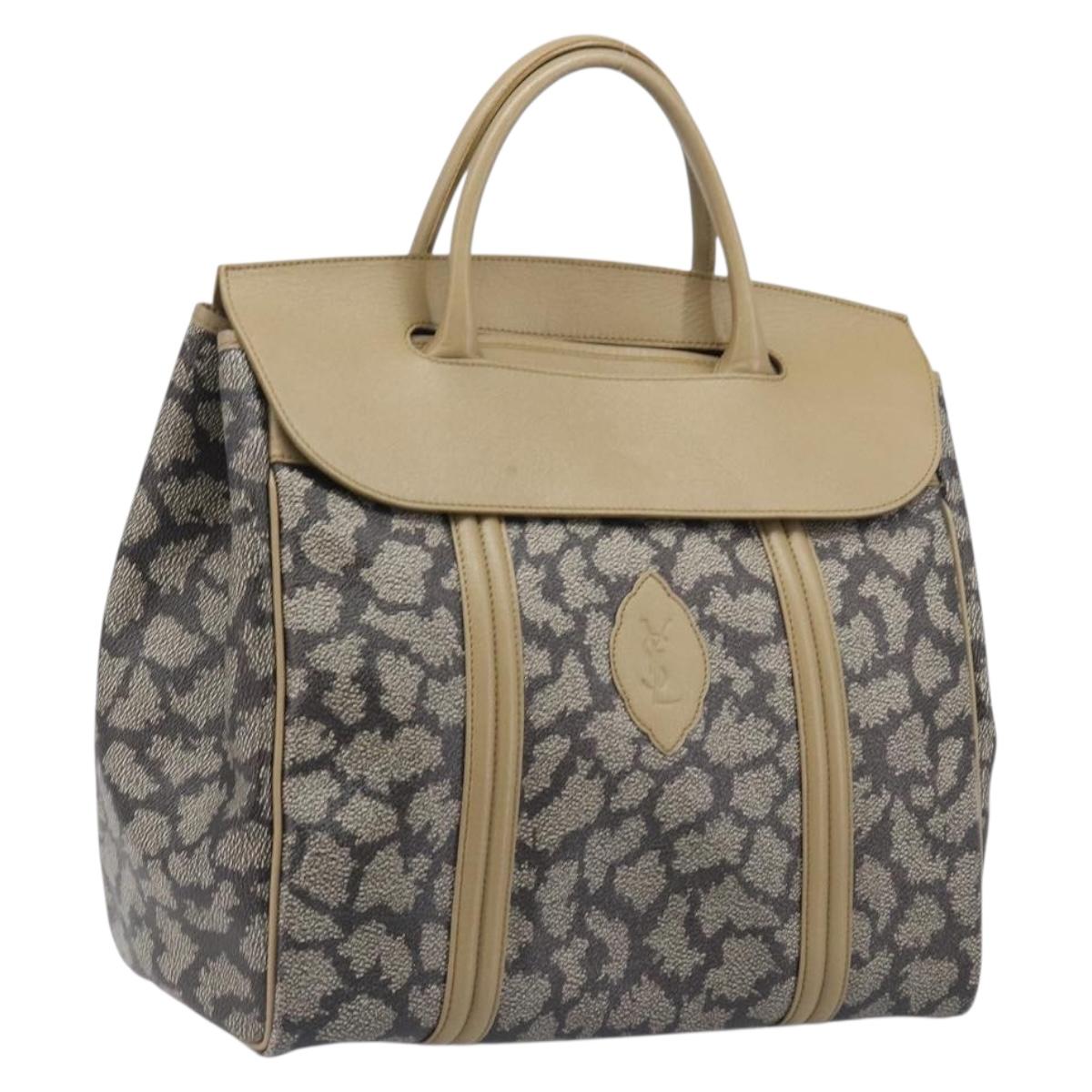 Saint Laurent Hand Bag PVC Leather Beige Gray Auth 210924A