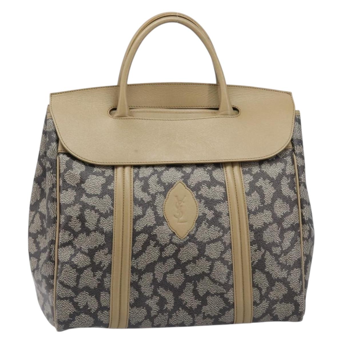 Saint Laurent Hand Bag PVC Leather Beige Gray Auth 210924A