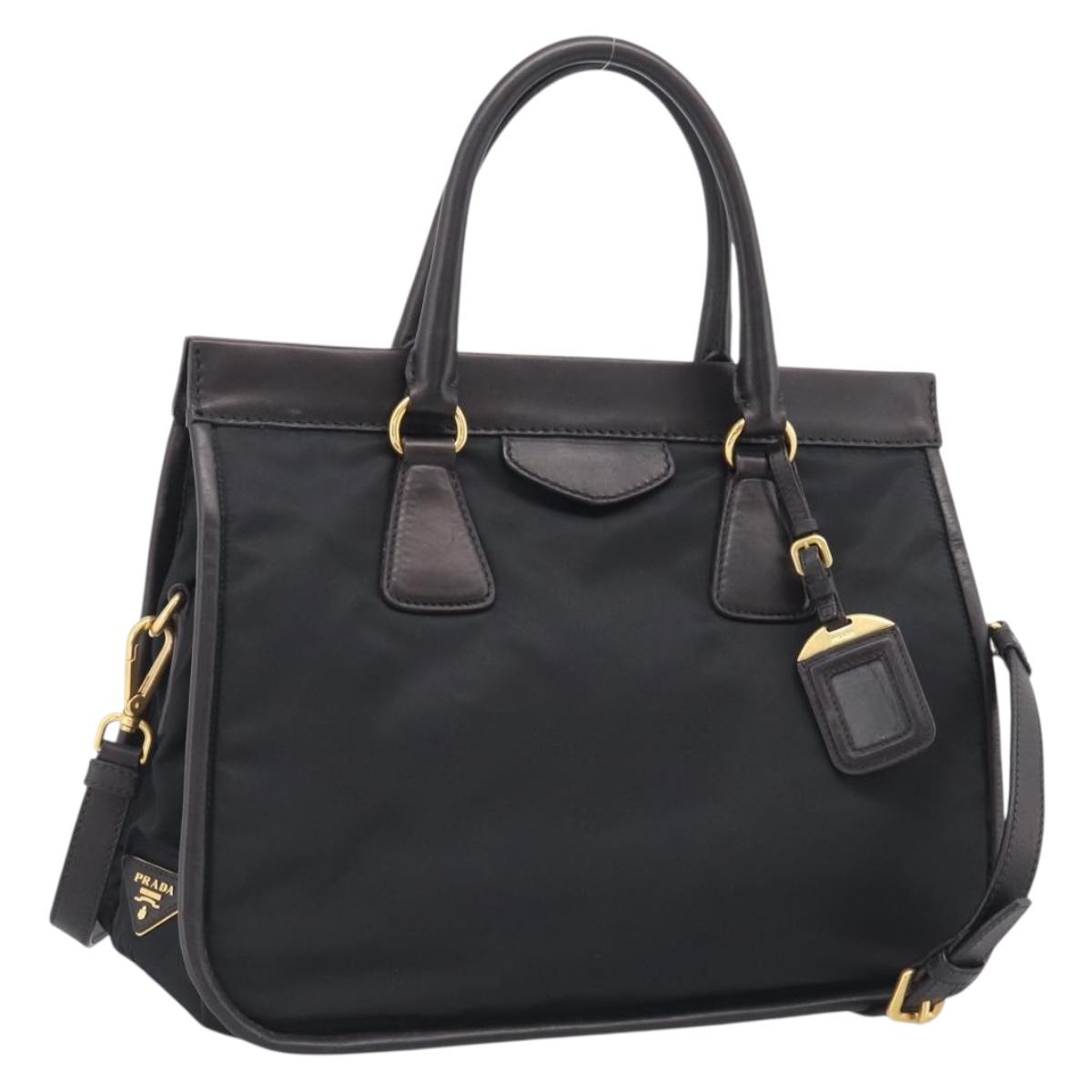 PRADA Hand Bag Nylon 2way Black Gold Auth 210925A