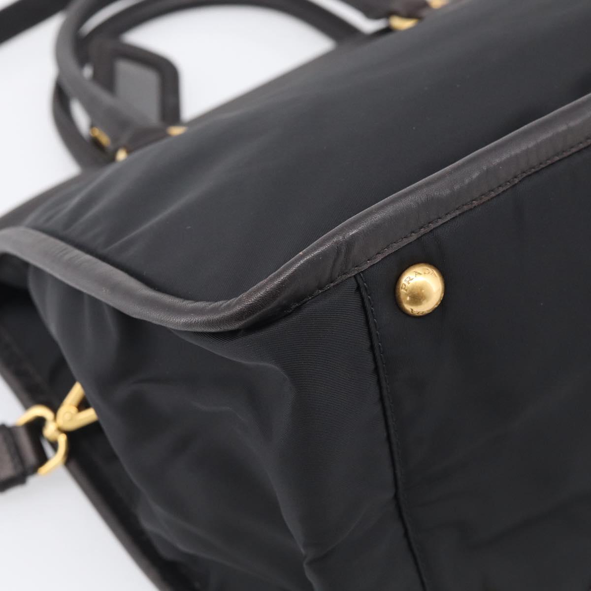 PRADA Hand Bag Nylon 2way Black Gold Auth 210925A